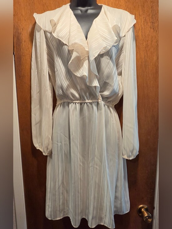 Dooney & Bourke Dresses & Skirts - Dooney & Bourke Cream Long Sleeve Sheer Ruffle Dress SzM No Tag